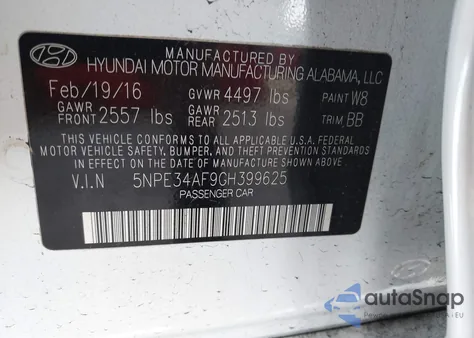 2016 Hyundai Sonata Sport из США, поврежденный, VIN 5NPE34AF9GH399625